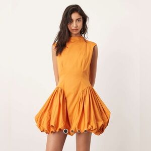 ❌SOLD❌ ASOS EDITION mango yellow orange high neck drop waist puffball mini dress